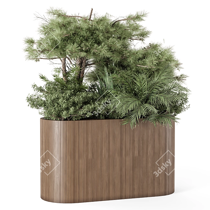 Outdoor Plants Wooden Pot Set 3D model image 1