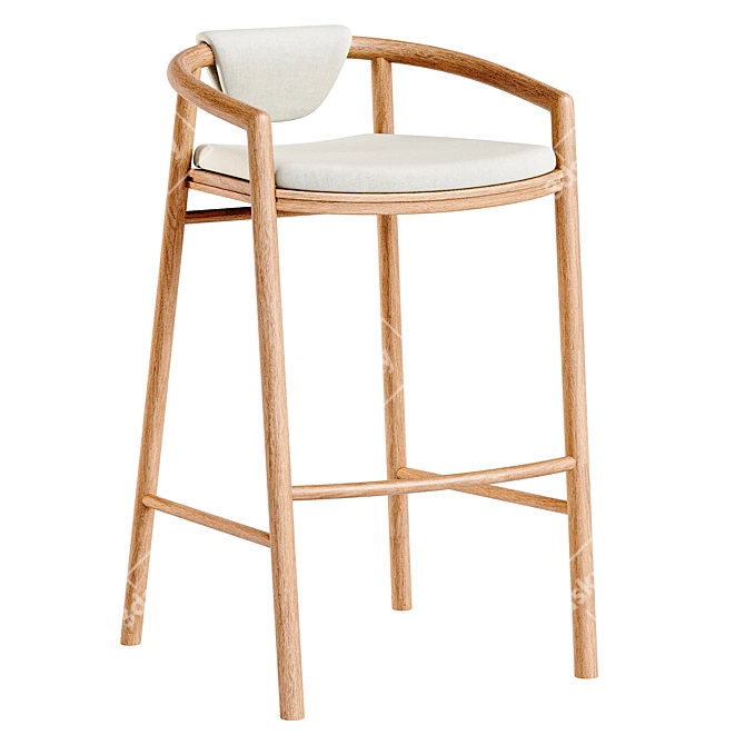 Modern Outdoor Teak Bar Stool 3D model image 3