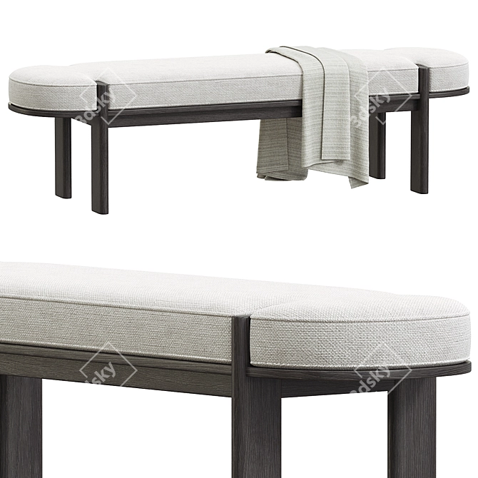 Scandinavian Style Natural Elm Bench 3D model image 2