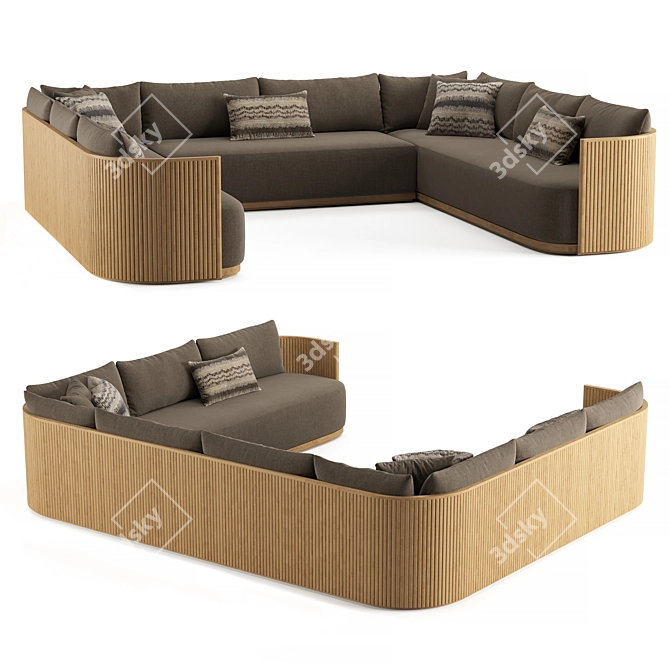 Restoration Hardware Teak Sectional Sofa 3D model image 3