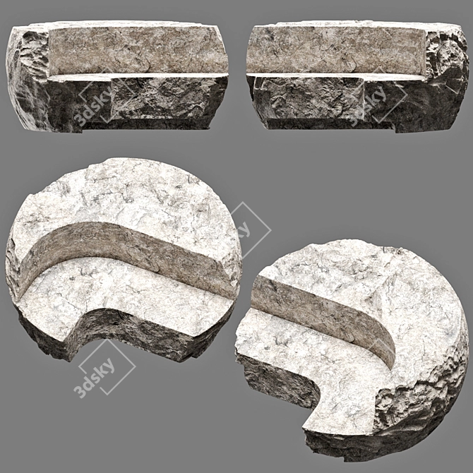  Stone Park Bench Set 3 3D model image 2