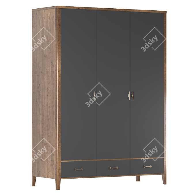 Parisian Chic Three-Door Wardrobe 3D model image 1