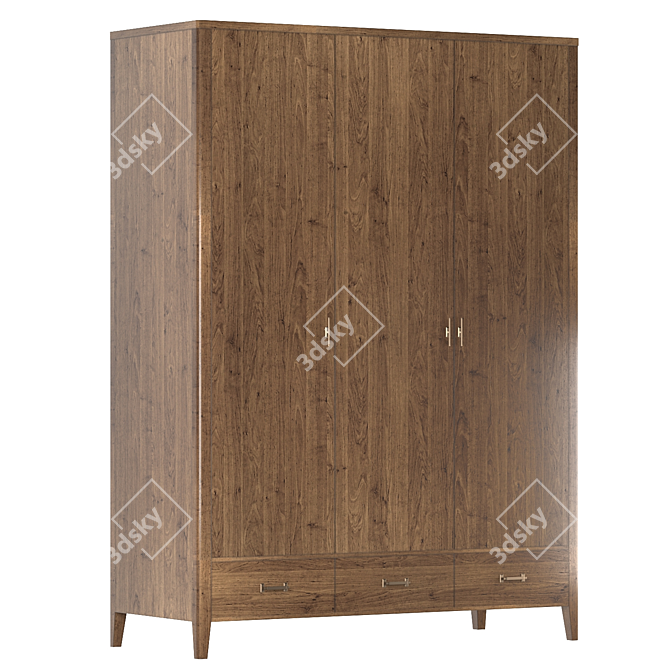 Parisian Chic Three-Door Wardrobe 3D model image 3