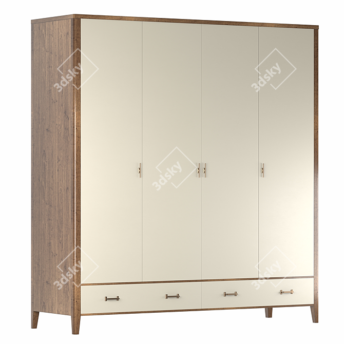 Parisian Chic Four-Door Wardrobe 3D model image 2