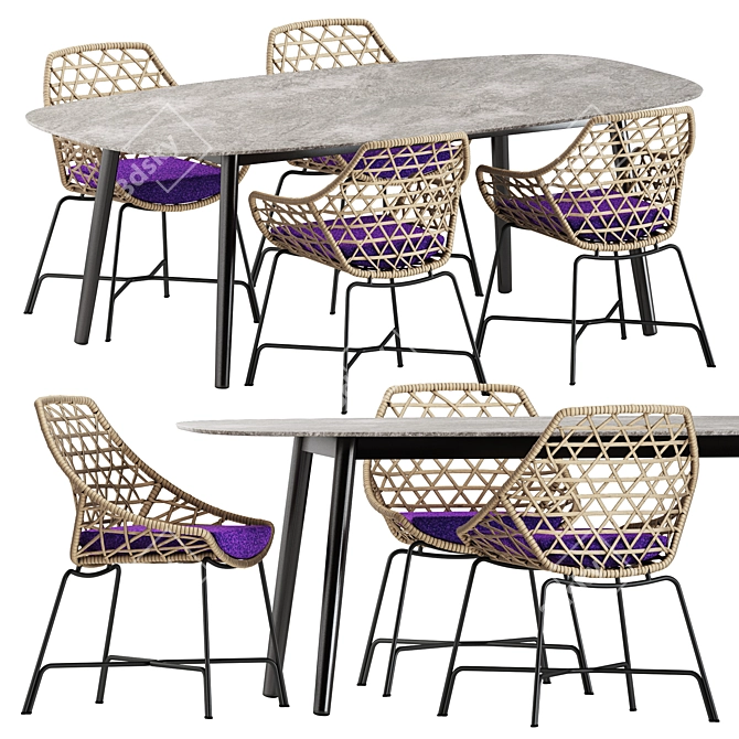 Sleek Dining Set and Table 3D model image 1