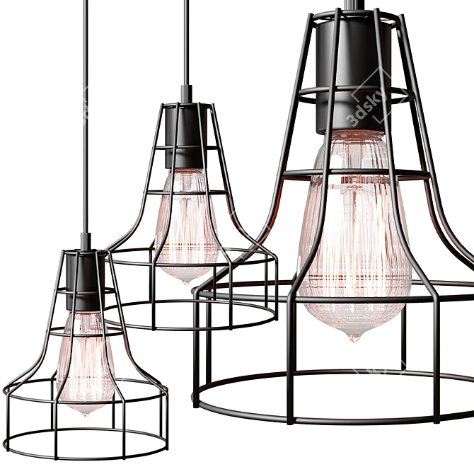 Industrial Loft Metal Chandelier 3D model image 2