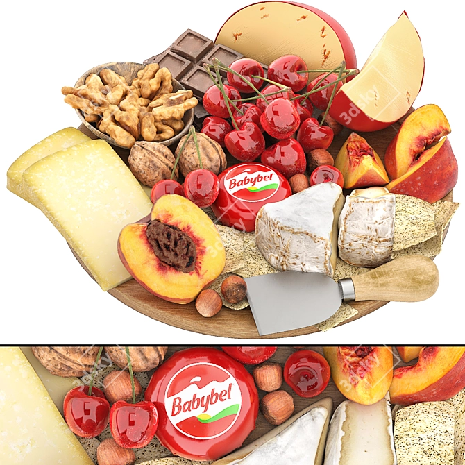 Gourmet Cheese Nut Fruit Platter 3D model image 4