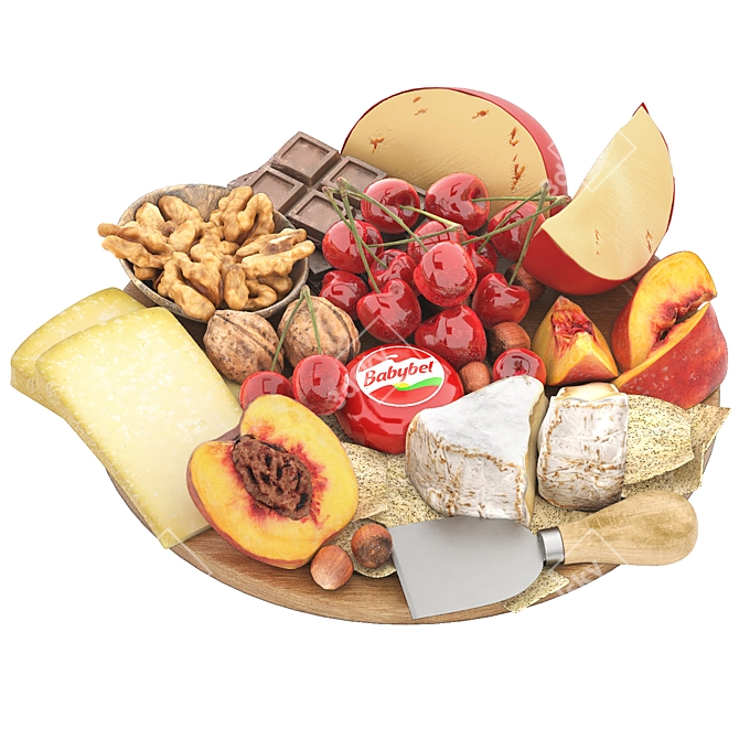 Gourmet Cheese Nut Fruit Platter 3D model image 8