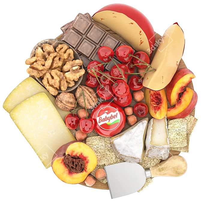 Gourmet Cheese Nut Fruit Platter 3D model image 1