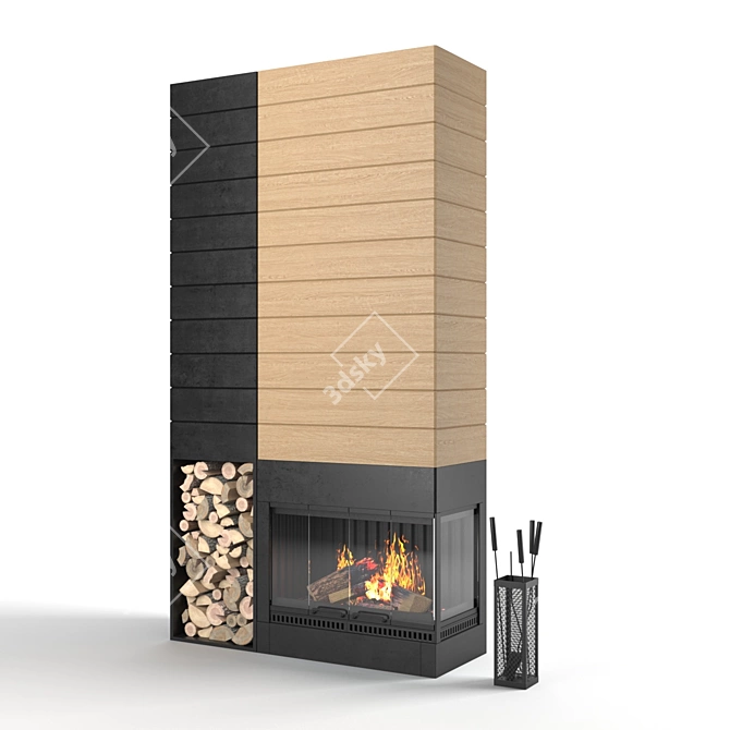 Rustic Wood-Burning Living Room Fireplace 3D model image 4