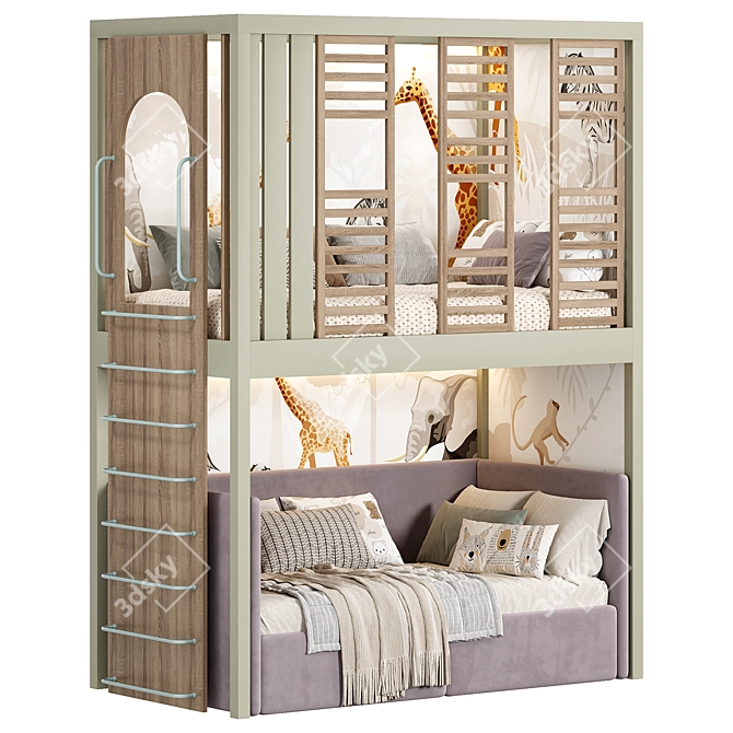  Kid's Bunk Bed Set 3D model image 1