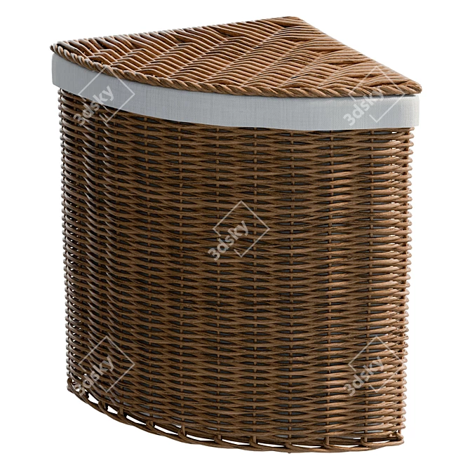 Corner Natural Wicker Laundry Basket 3D model image 1