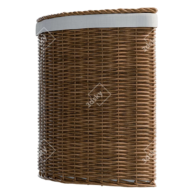 Corner Natural Wicker Laundry Basket 3D model image 2