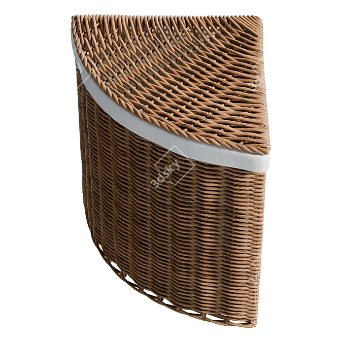 Corner Natural Wicker Laundry Basket 3D model image 3