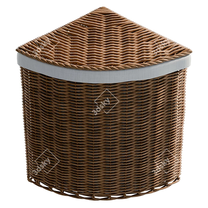 Corner Natural Wicker Laundry Basket 3D model image 5