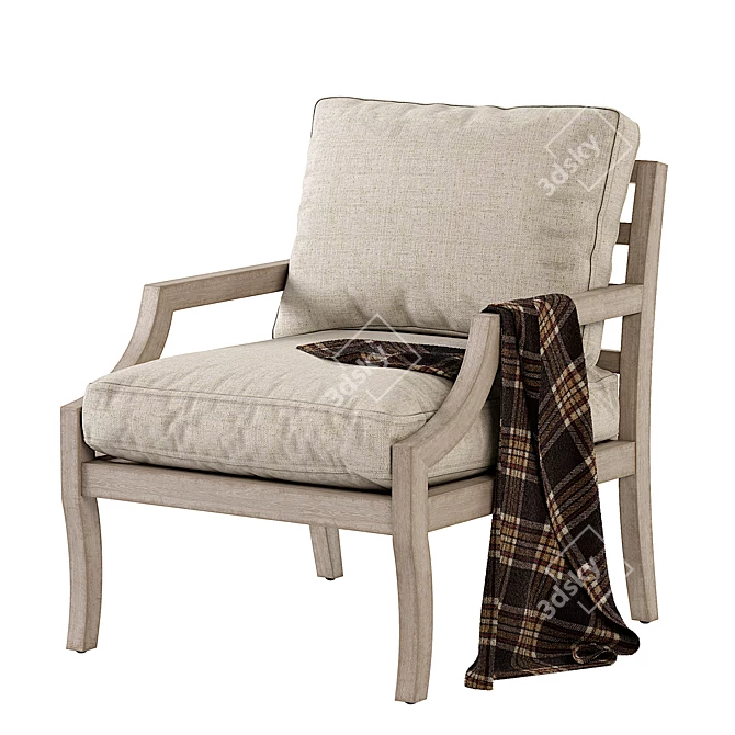 Elegant Beechwood Armchair with Linen 3D model image 1