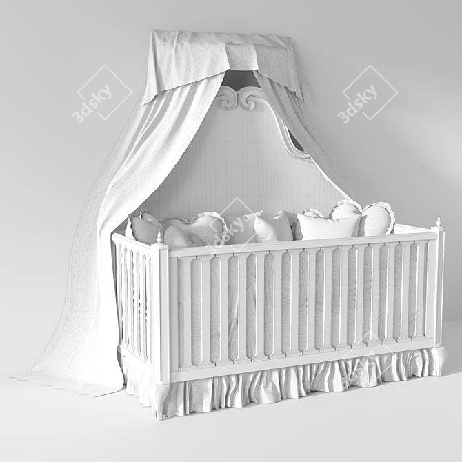 Child Bed with Pillows & Canopy 3D model image 2