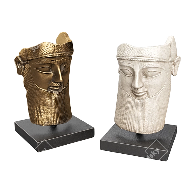 Ancient Assyrian Man Sculpture Mask 3D model image 4