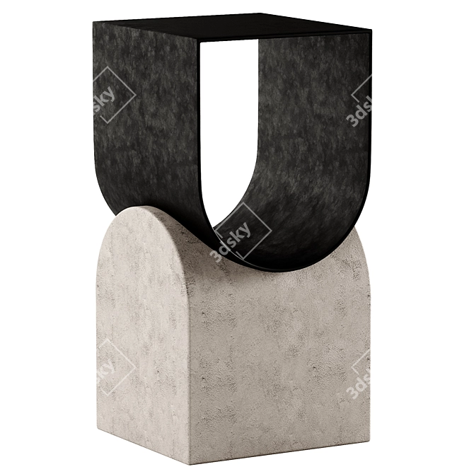 Sculptural Metal & Concrete Magazine Rack 3D model image 1