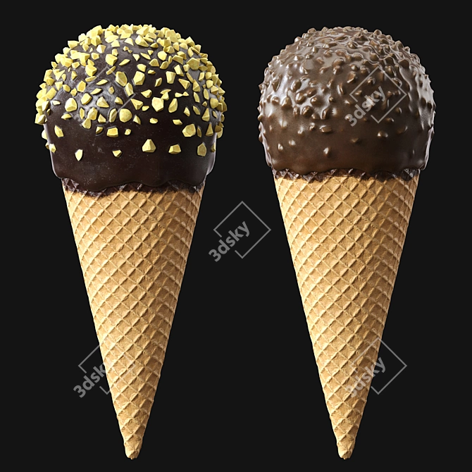 Description Translation: Ice cream cones in chocolate glaze with nuts. Waffle material uses displacement for close-ups, adjust size measurements for distant shots.

 3D model image 4