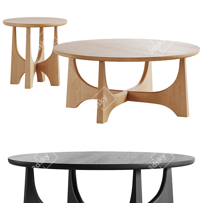 Tanner Solid Wood Tables Set 3D model image 1