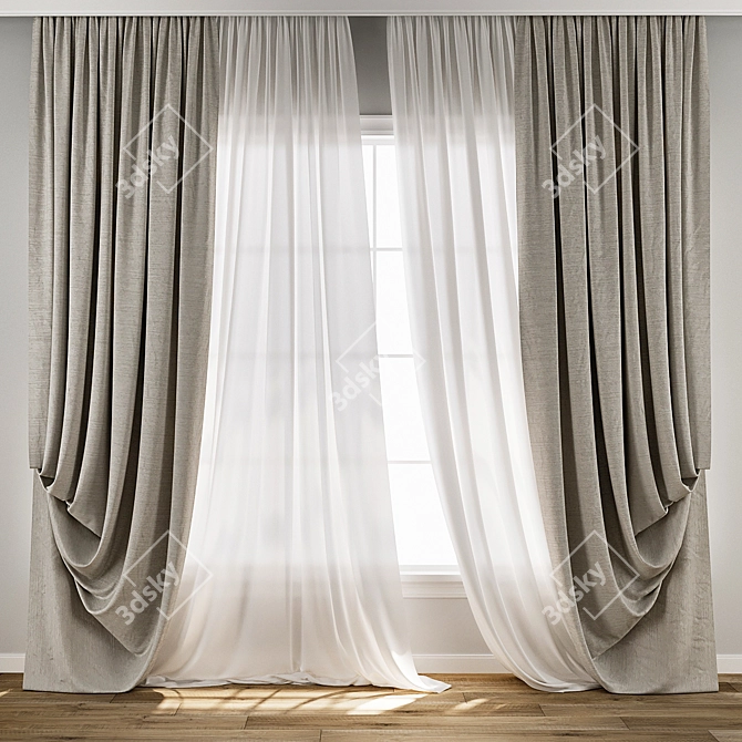 Vintage Curtain 3D Model Kit 3D model image 4