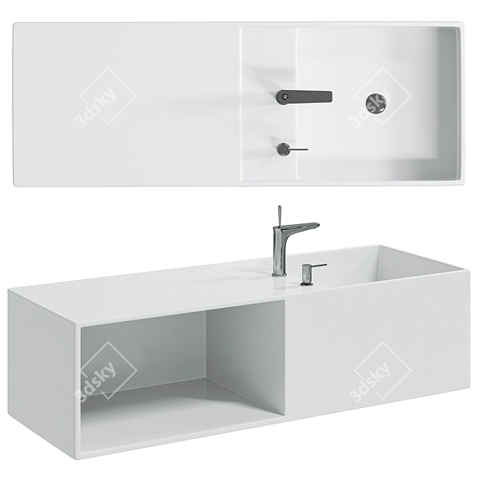 Modern Mineral Cast Washbasin with Storage 3D model image 3