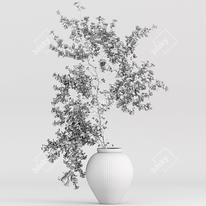 Delicate Blooms in Concrete Vase 3D model image 4