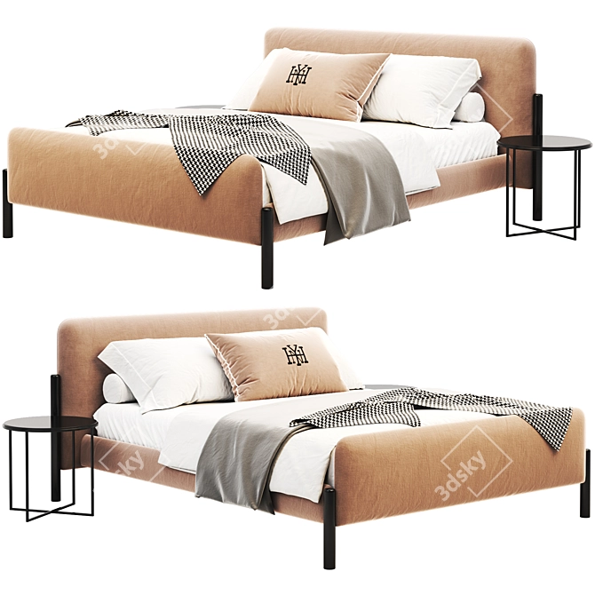 Contemporary Fabric Metal Bed Frame 3D model image 1