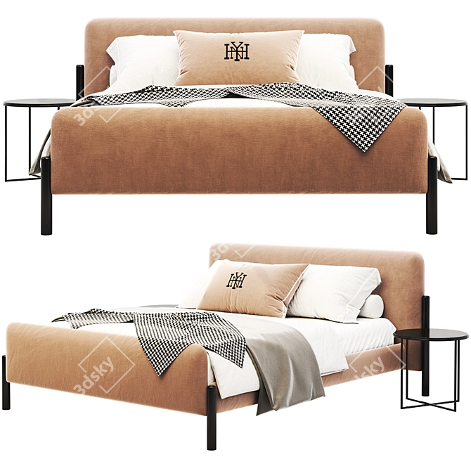 Contemporary Fabric Metal Bed Frame 3D model image 2