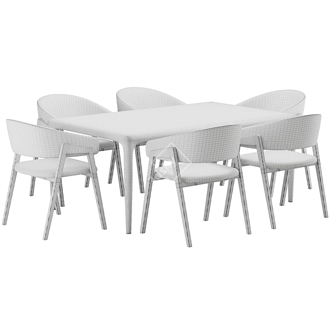 Josra Ivory Boucle Dining Set 3D model image 6