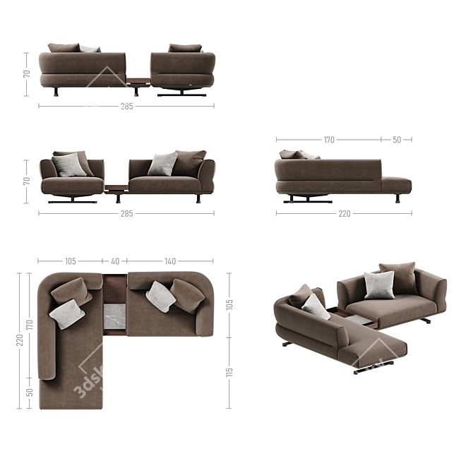 Elegant Modular Sofa Collection 3D model image 4