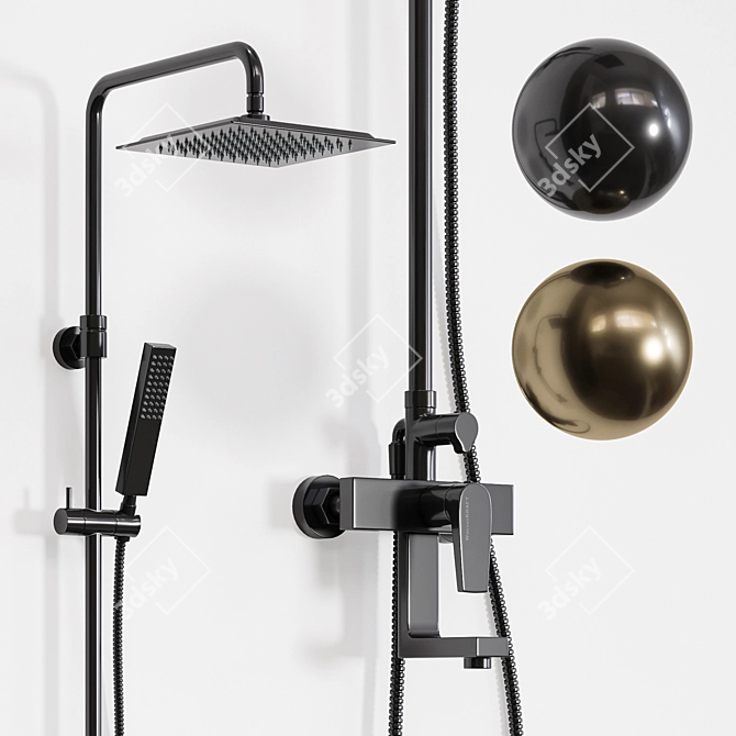 Square Shower System with Mixer 3D model image 1