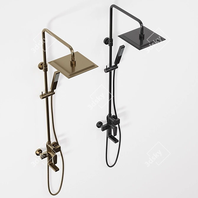 Square Shower System with Mixer 3D model image 6