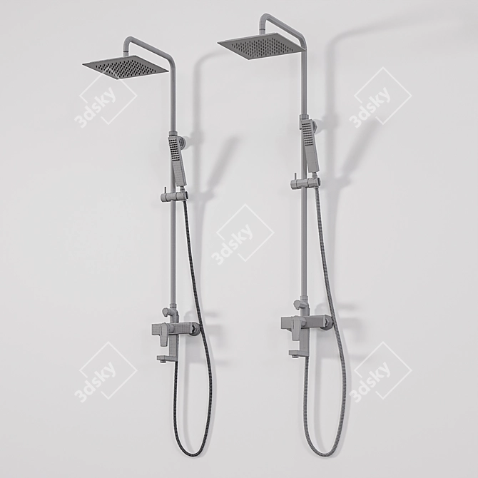 Square Shower System with Mixer 3D model image 7