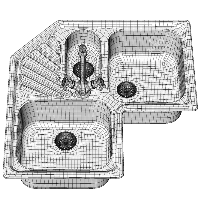 Elegant White Sink Set 3D model image 4