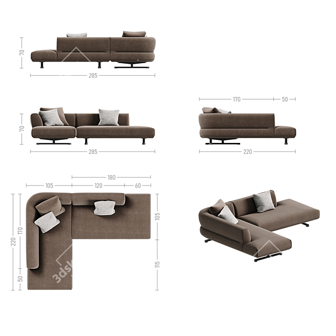 Elegant Modular Sofa Series "TAKT 3D model image 4