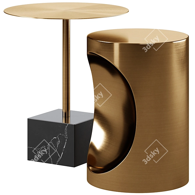 Modern Metal Side Tables Duo 3D model image 1