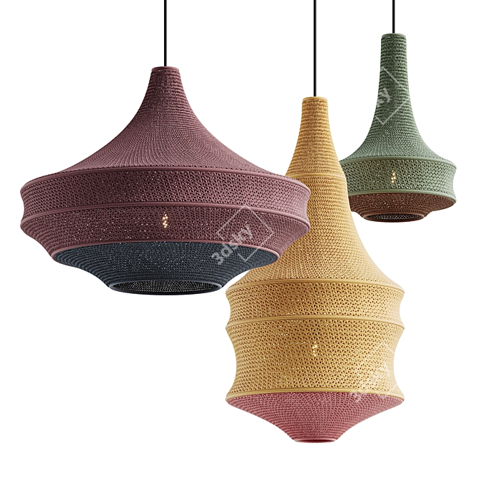  Handcrafted Crochet Pendant Lamp 3D model image 1