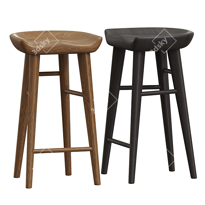 Handcrafted Walnut Carved Bar Stool 3D model image 3