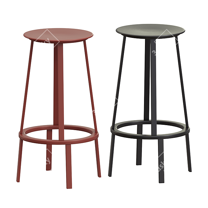 Rotatable Black Bar Stool 3D model image 3