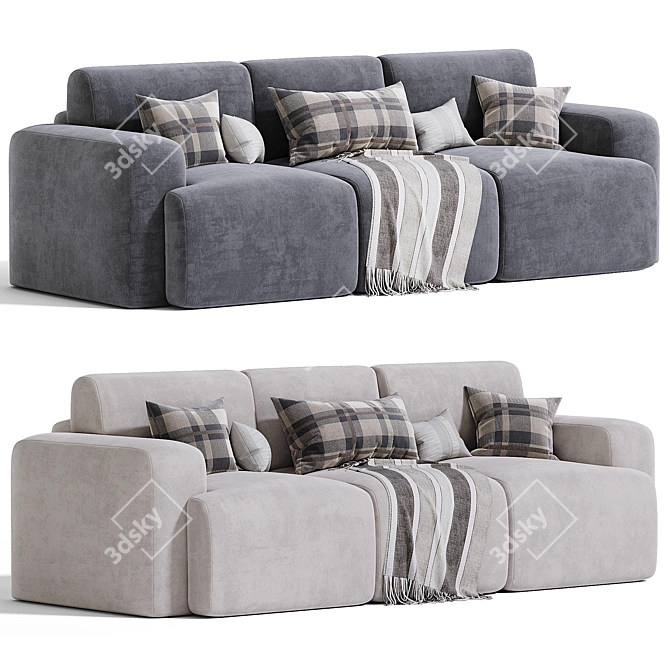 Plush Velvet Grey Sofa 3D model image 2