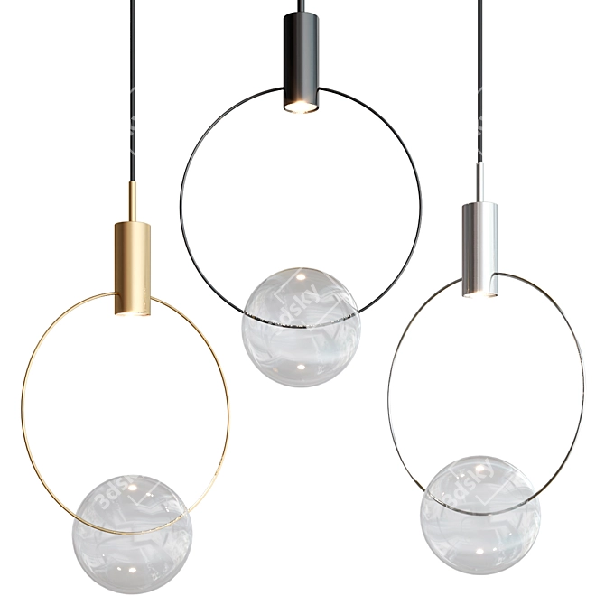 Elegant Blown Glass Pendant Lamp 3D model image 2