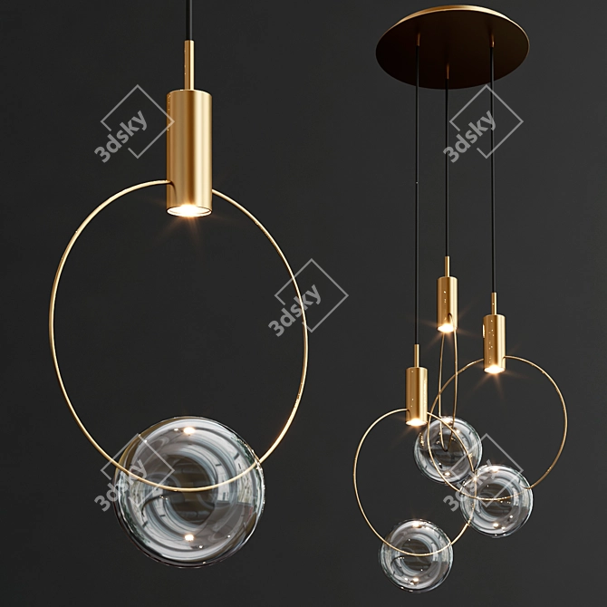 Elegant Blown Glass Pendant Lamp 3D model image 4