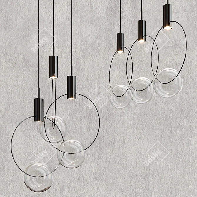 Elegant Blown Glass Pendant Lamp 3D model image 12