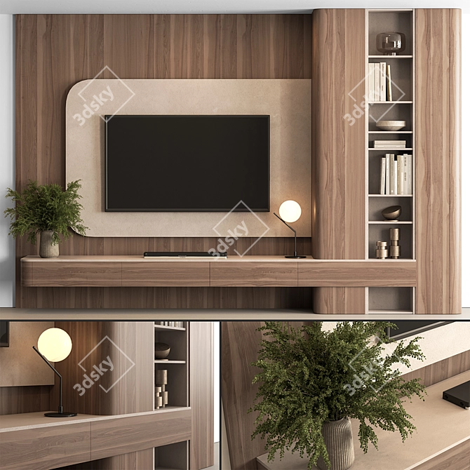 / Concrete & Wood Entertainment Center 3D model image 4