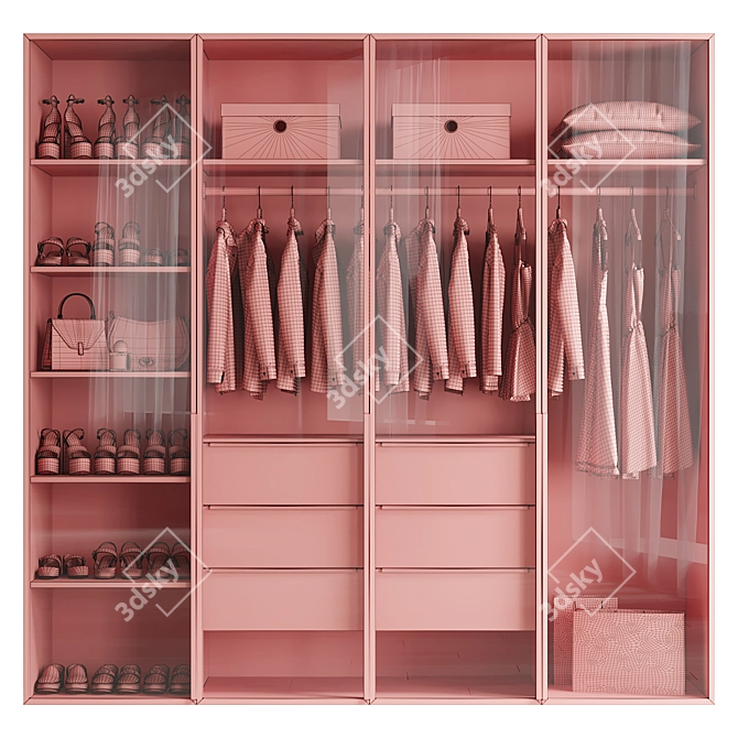 4-Door Wardrobe Set 3D model image 9