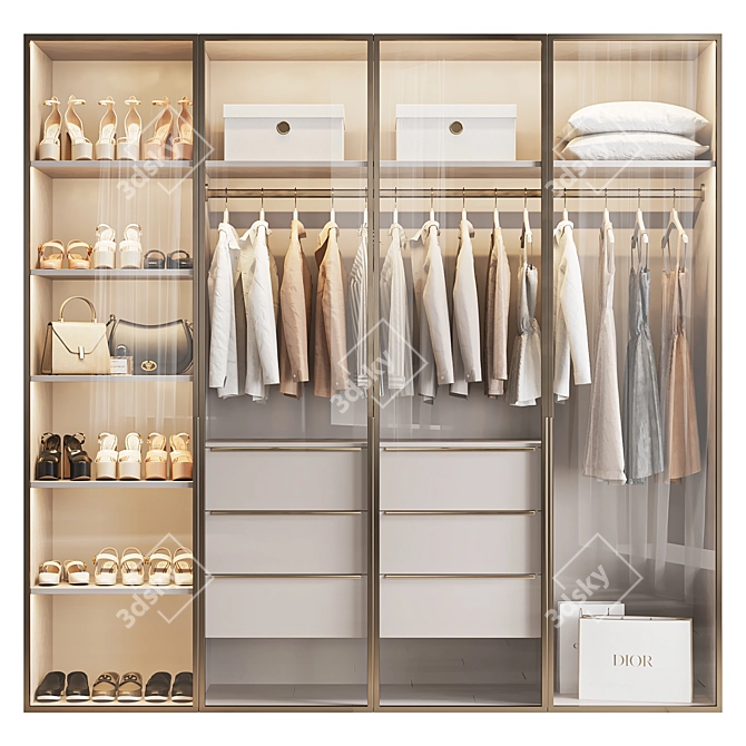 4-Door Wardrobe Set 3D model image 10