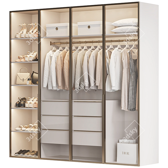 4-Door Wardrobe Set 3D model image 13