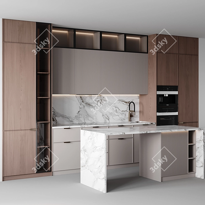 Modern Kitchen Set, Editable Size 3D model image 3